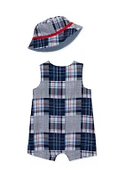 Baby Boys Patchwork Sunsuit with Hat