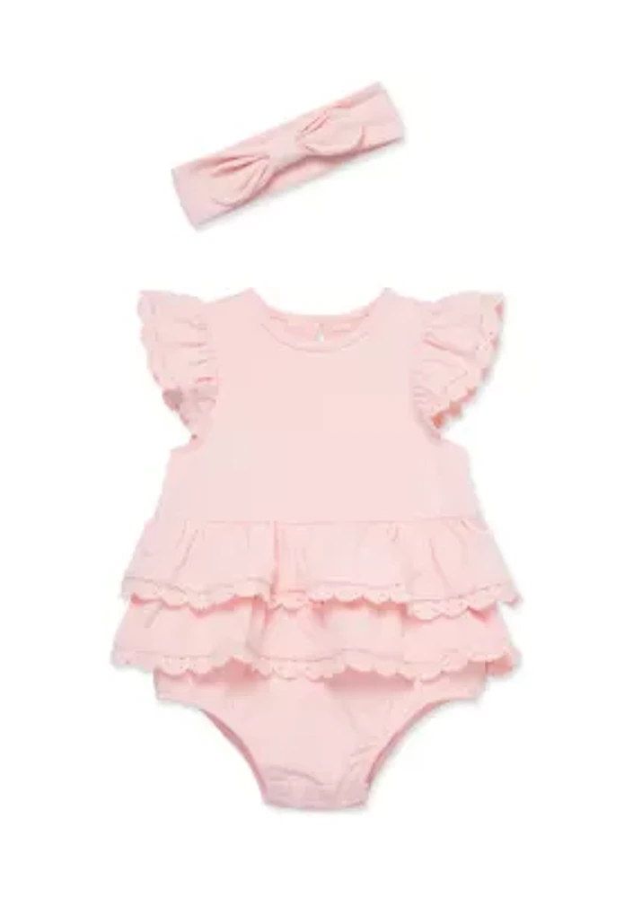 Baby Girls Rose Lace Bubble Set with Headband