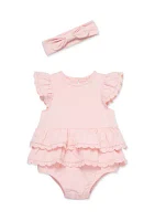 Baby Girls Rose Lace Bubble Set with Headband