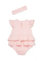 Baby Girls Rose Lace Bubble Set with Headband