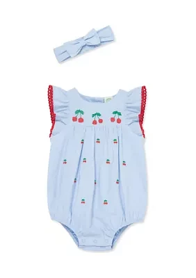 Baby Girls Cherries Bubble Romper with Headband