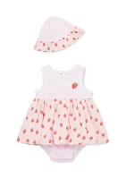 Baby Girls Strawberries Popover with Hat