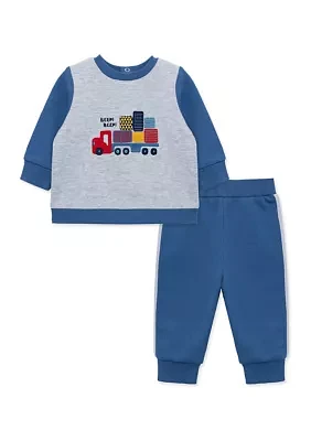 Baby Boys Train Graphic Sweatshirt and Active Pants Set