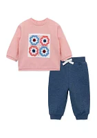 Baby Girls Crochet Graphic Sweatshirt and Joggers Set