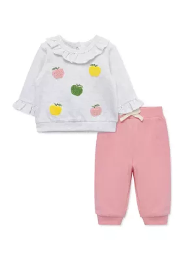 Baby Girls Apples Printed Sweatshirt and Active Pants Set