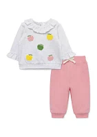 Baby Girls Apples Printed Sweatshirt and Active Pants Set