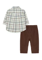 Baby Boys Neutral Plaid Pritned Pant Set