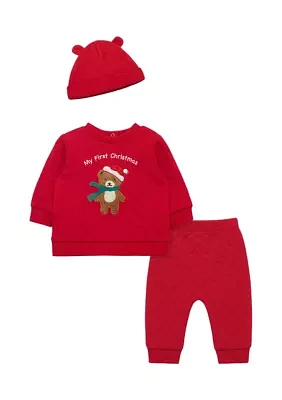 Baby Boys Holiday Bear Set with Hat