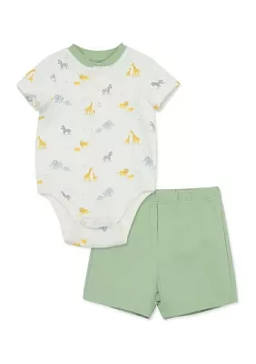 Baby Boys Safari Printed Bodysuit and Shorts Set