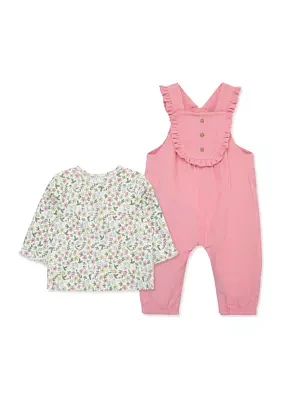 Baby Girls Ditsy Floral Printed Overalls Set