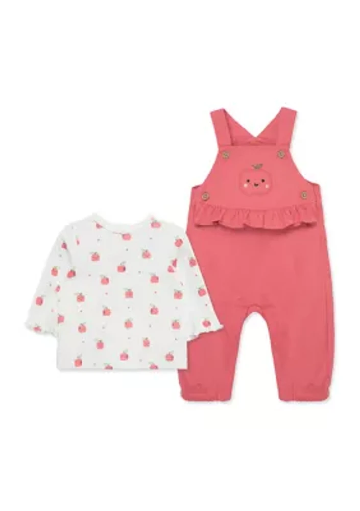 Baby Girls Apple Printed Overalls Set