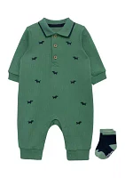 Baby Boys Puppy Printed Coverall with Socks