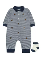 Baby Boys Football Printed Coverall with Socks