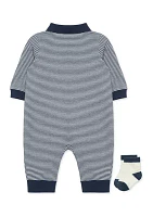 Baby Boys Football Printed Coverall with Socks