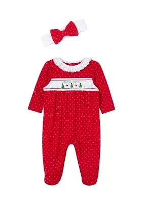 Baby Girls Dainty Trees Footie Pajamas with Headband