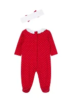 Baby Girls Dainty Trees Footie Pajamas with Headband