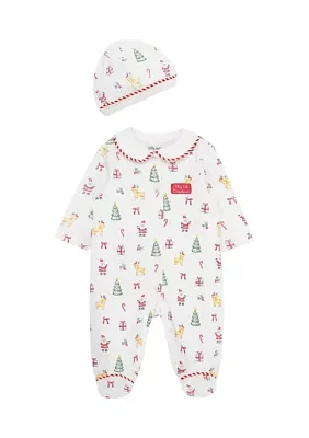 Baby Boys Christmas Printed Footie Pajamas with Hat