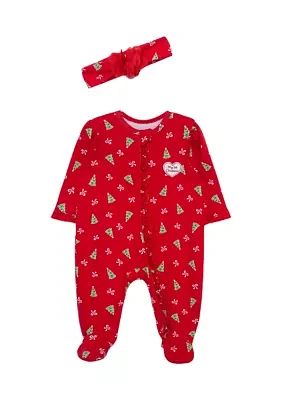 Baby Girls Pretty Trees Footie Pajamas with Headband