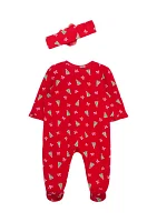 Baby Girls Pretty Trees Footie Pajamas with Headband