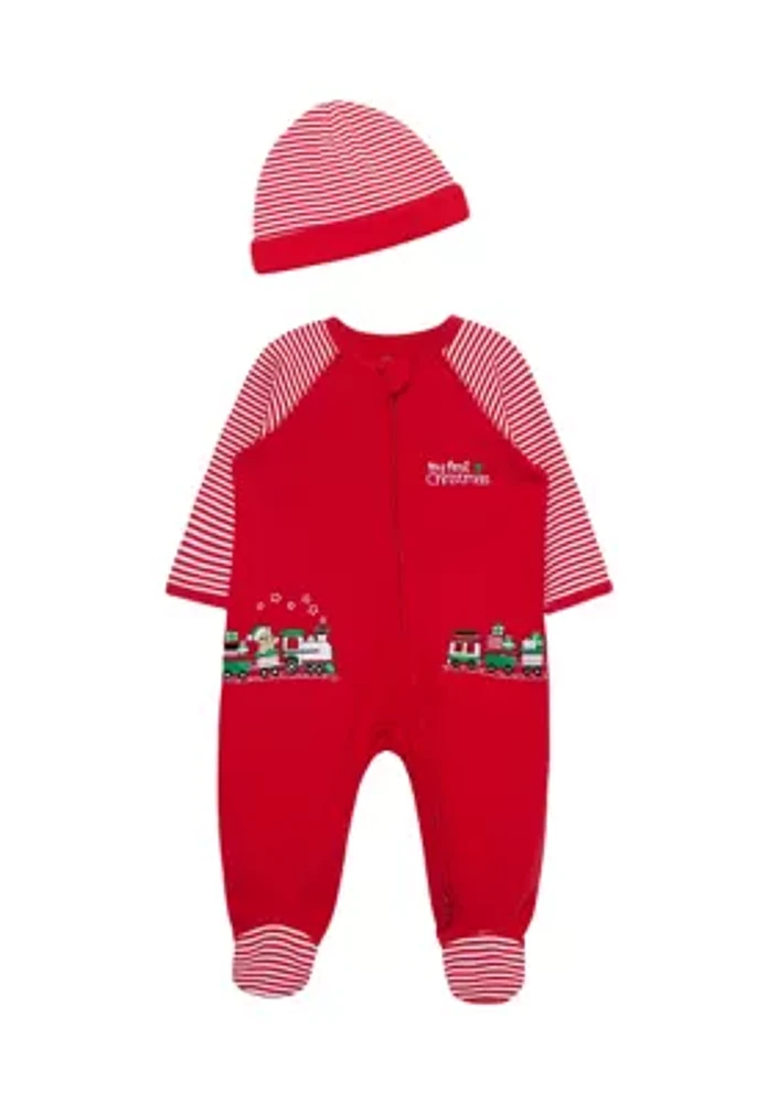 Baby Boys Train Gift Footie Pajamas with Hat