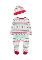 Baby Boys Fair Isle Footie Pajamas with Hat