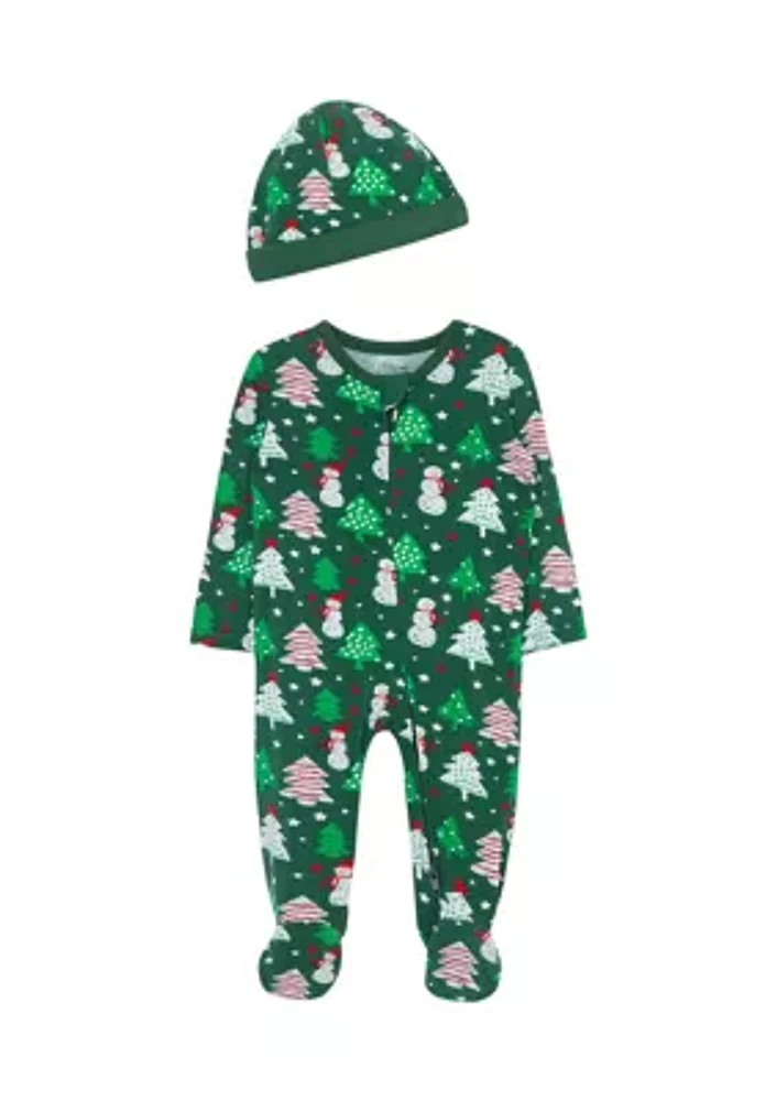 Baby Boys Snowman Printed Footie Pajamas with Hat