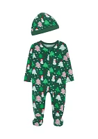 Baby Boys Snowman Printed Footie Pajamas with Hat