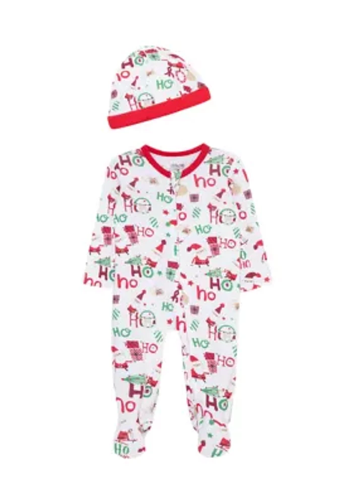 Baby Boys Ho Printed Footie Pajamas with Hat