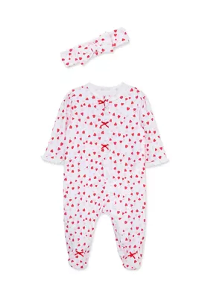 Baby Girls Valentine Footie Pajamas with Headband