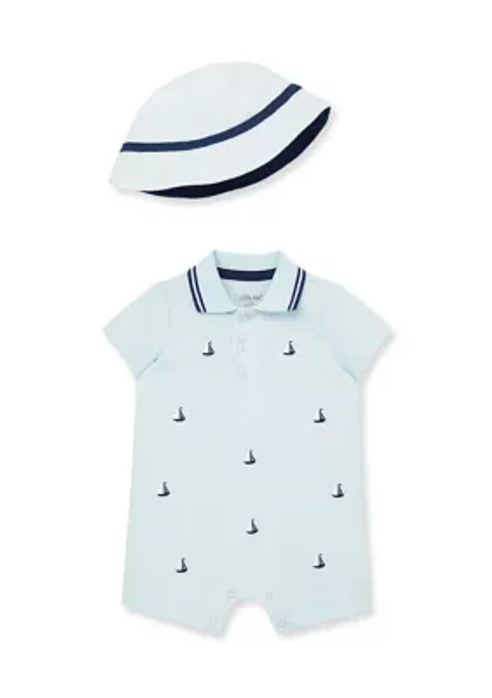 Baby Boys Sailboat Printed Romper with Hat