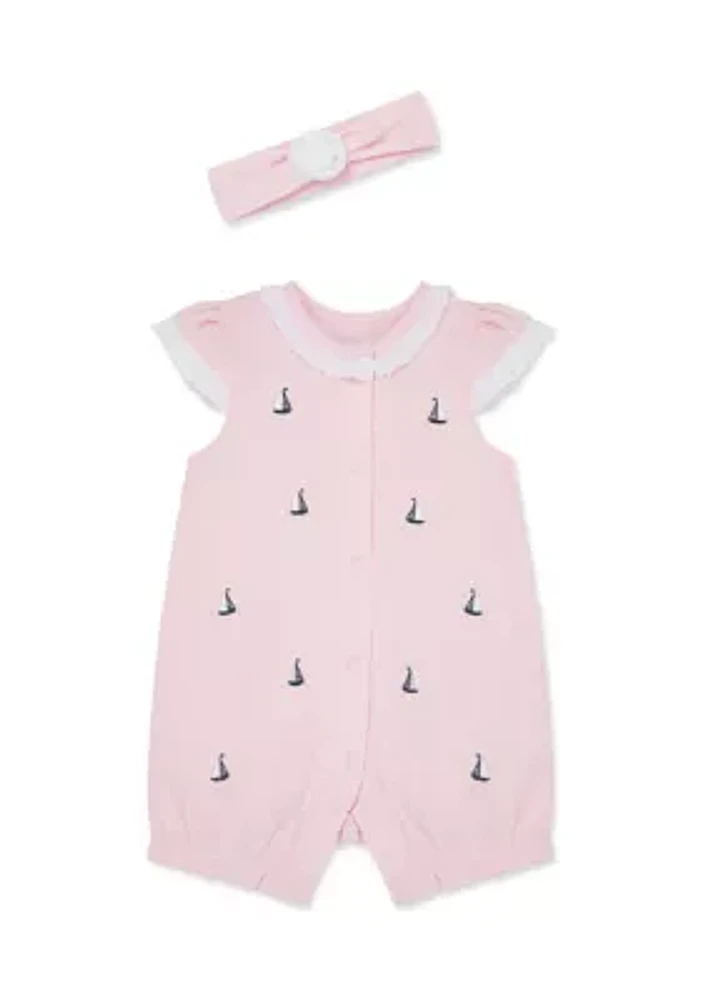 Baby Girls Sailboat Romper with Headband