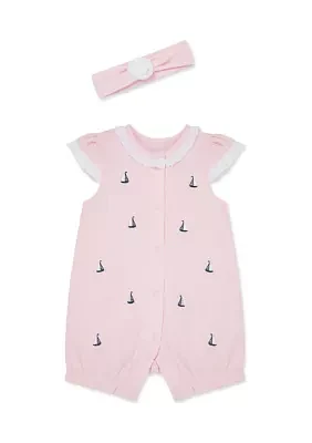 Baby Girls Sailboat Romper with Headband