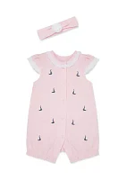 Baby Girls Sailboat Romper with Headband