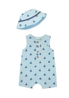 Baby Boys Sailboat Printed Romper with Hat