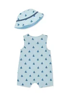 Baby Boys Sailboat Printed Romper with Hat