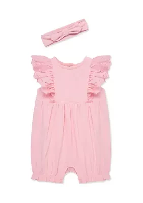 Baby Girls Candy Eyelet Romper with Headband