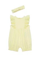 Baby Girls Yellow Eyelet Romper with Headband