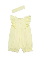 Baby Girls Yellow Eyelet Romper with Headband