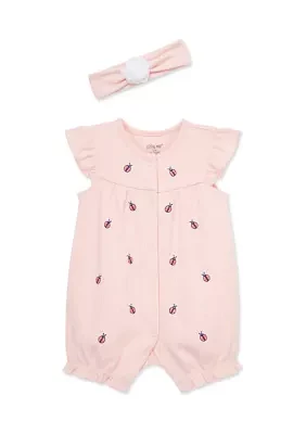 Baby Girls Ladybug Romper with Headband