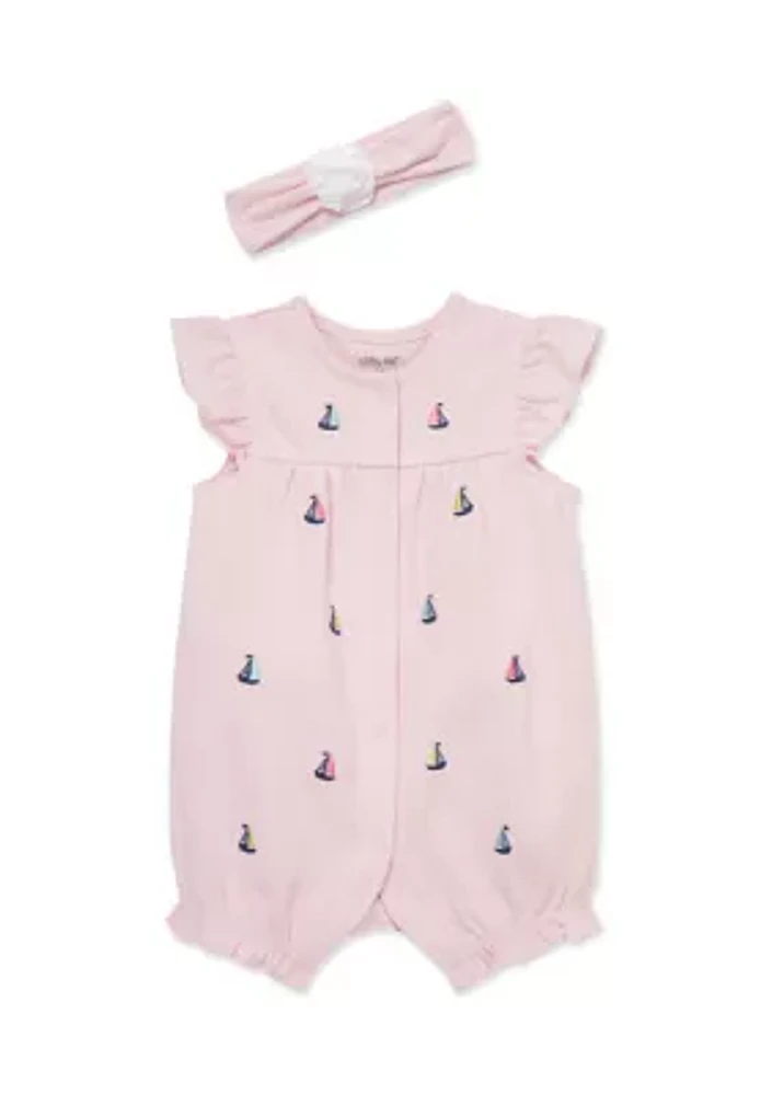 Baby Girls Sailboat Romper with Headband