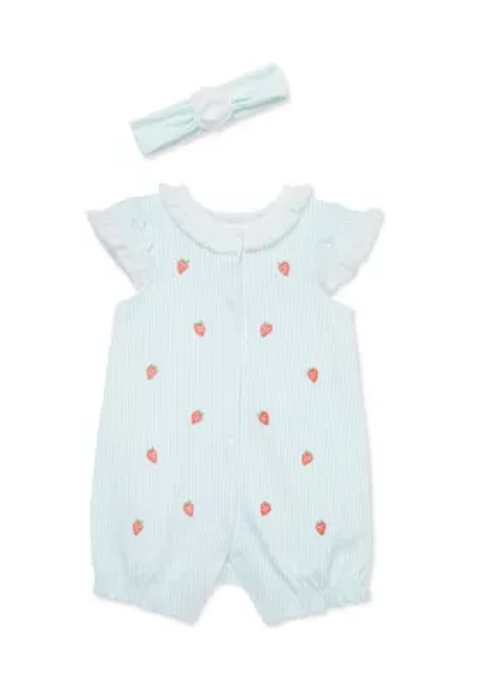 Baby Girls Strawberry Romper with Headband