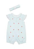 Baby Girls Strawberry Romper with Headband