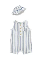 Baby Boys Striped Romper with Hat