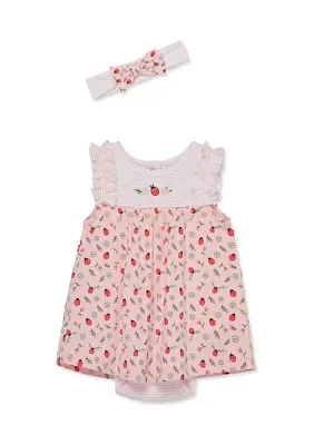 Baby Girls Ladybug Bodysuit Dress with Headband