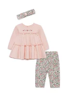 Baby Girls Sweet Floral Printed Set with Headband