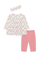 Baby Girls Floral Lattice Printted Top Set with Headband