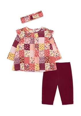 Baby Girls Patchwork Printed Top Set with Headband