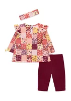 Baby Girls Patchwork Printed Top Set with Headband