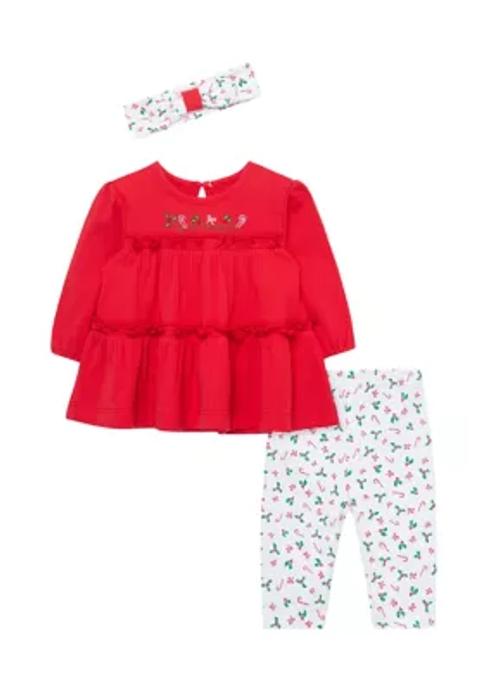 Baby Girls Candy Cane Top Set with Headband