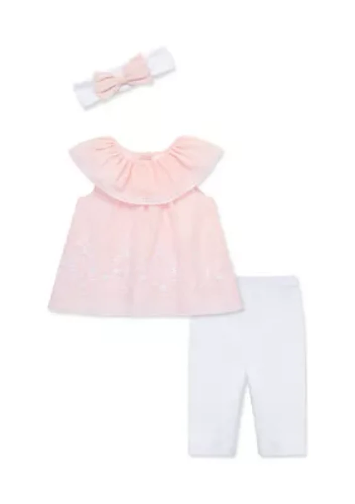 Baby Girls Pink Eyelet Set with Headband